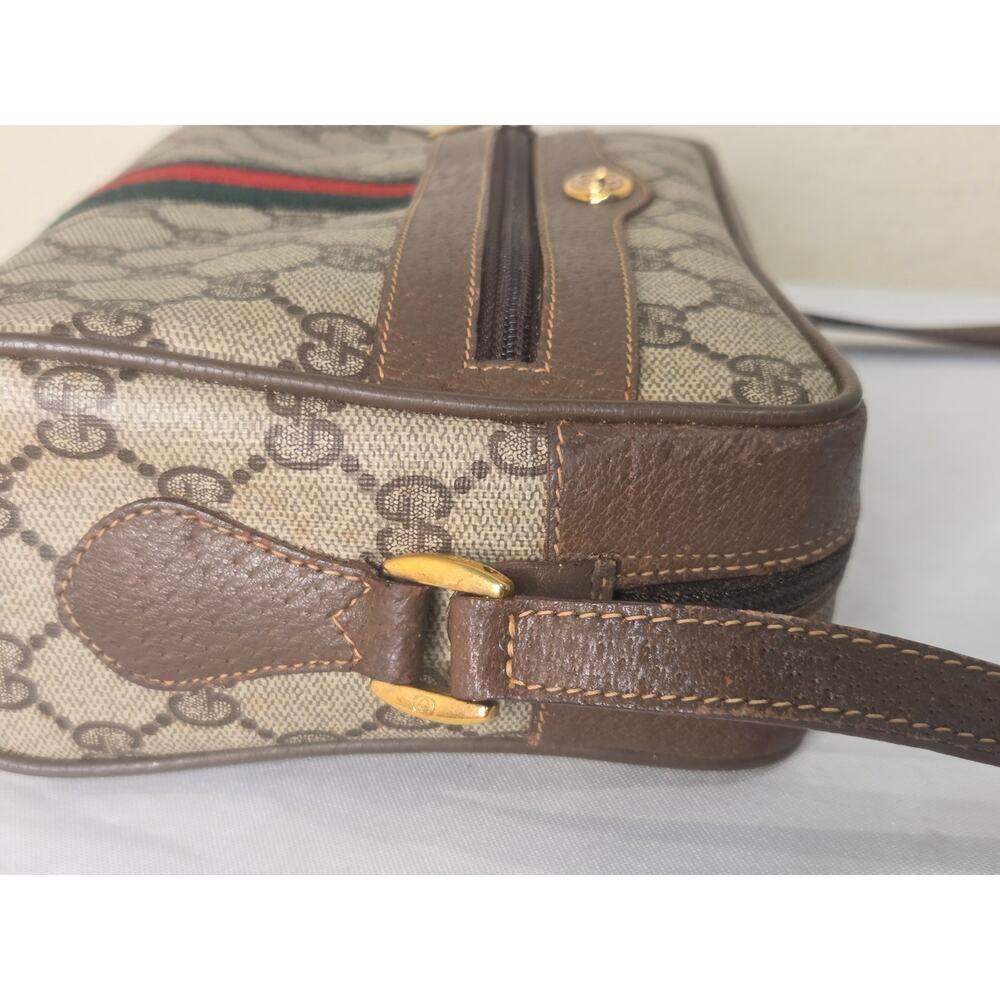 Gucci GG Supreme Web Stripe Crossbody Bag Beige Brown Italy Ophidia Vintage - Picture 8 of 15